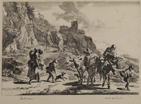 TvB G 0655
<br/>
Man te voet en een vrouw op een ezel
<br/>
<em>Danckerts, Dancker (1633/34-1666)</em>